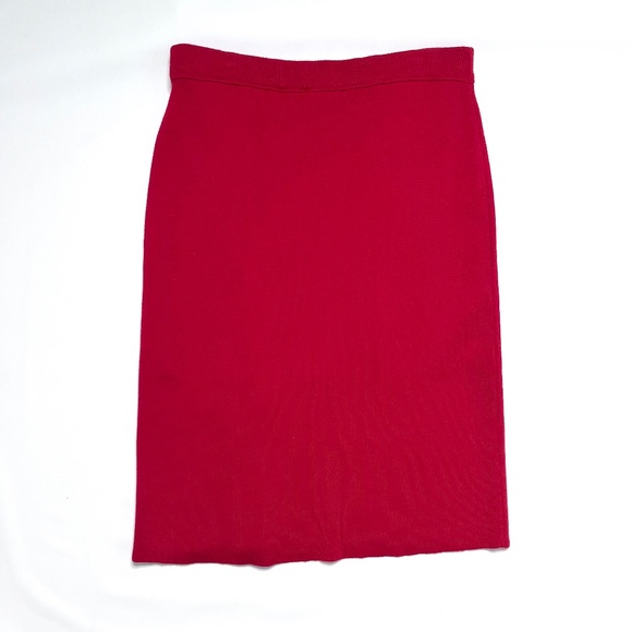 GISPA Italy Red Wool Knit Skirt with Side Slit, Elastic Waist Made in Italy - Picture 9 of 10